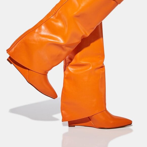AZALEA WANG HAPPILY " TOTALLY CUFFED " WEDGE BOOT IN ORANGE ( BRAND NEW ! ) - Picture 3 of 6